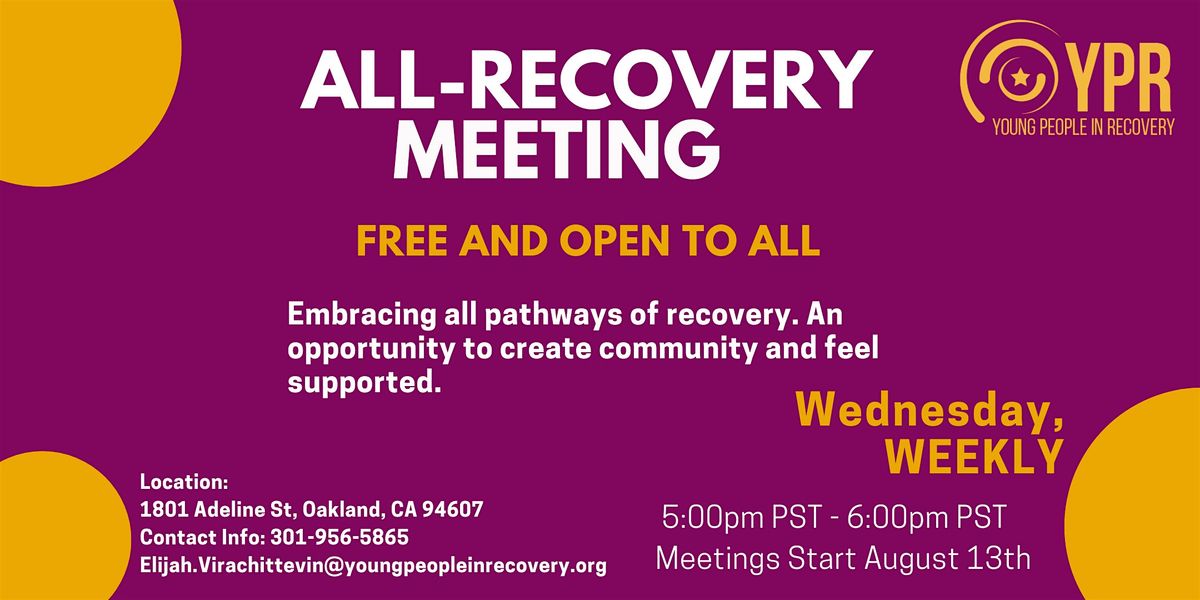 YPR San Francisco All Recovery Meeting, 13 August | Event in Oakland | AllEvents
