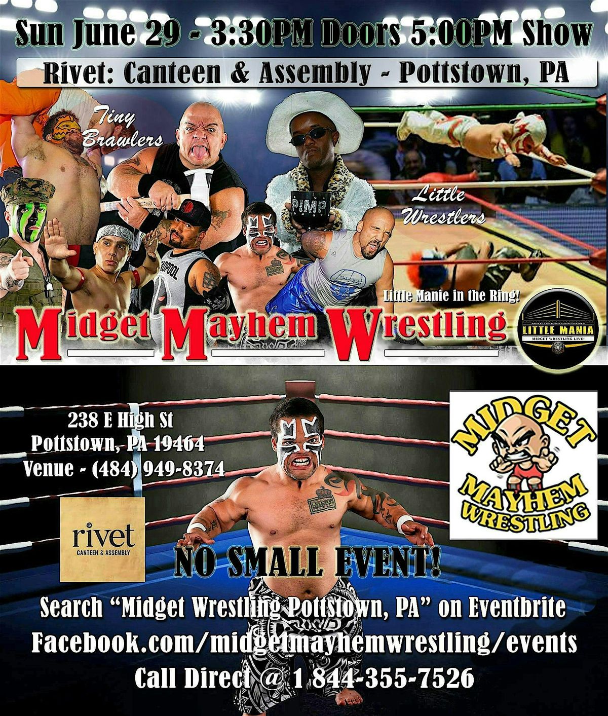Midget Mayhem Wrestling Rips Through the Ring! Pottstown PA 18+, 29 June | Event in Pottstown | AllEvents