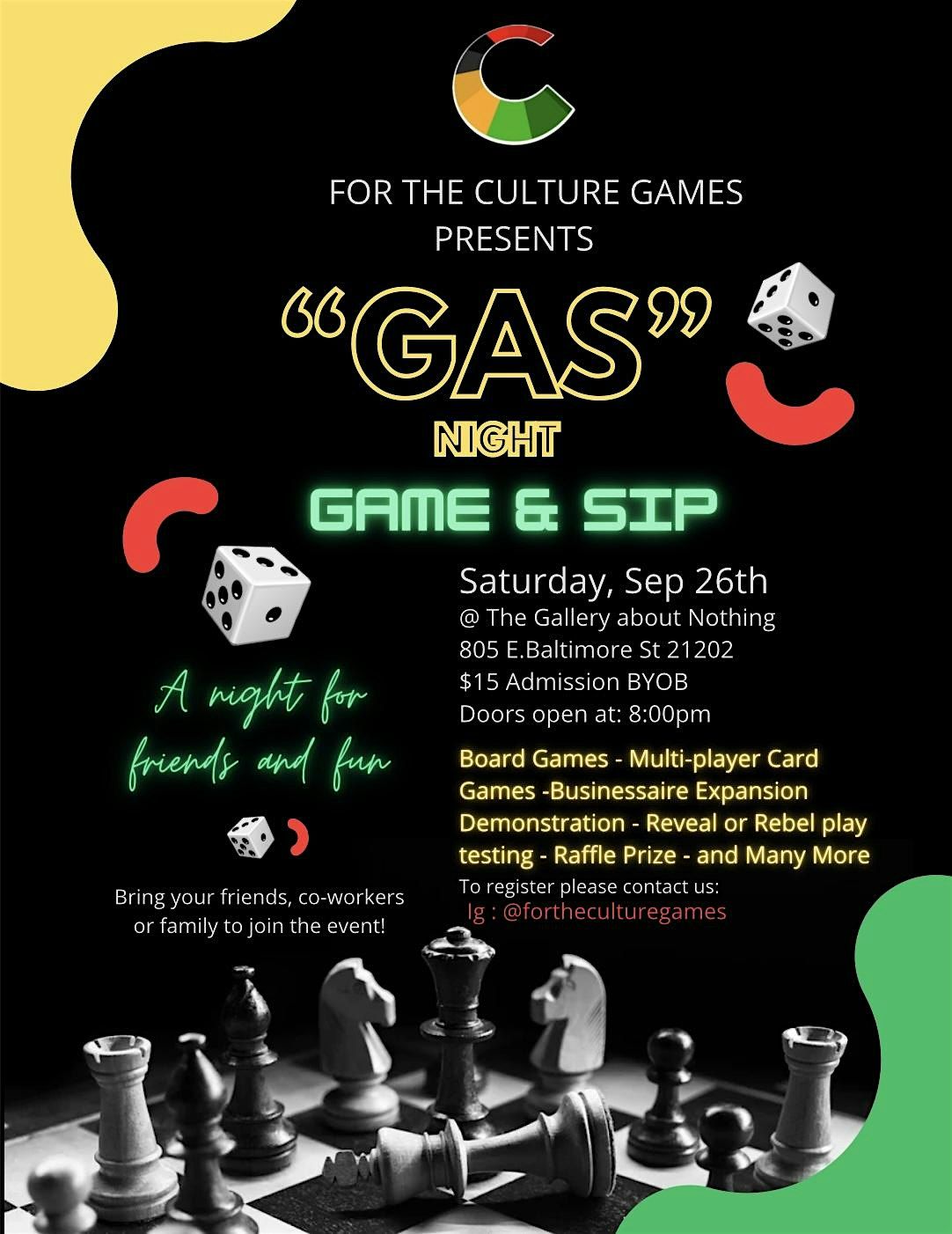 "GAS" Night Game and Sip by For the Culture Games, 26 September | Event in Baltimore | AllEvents