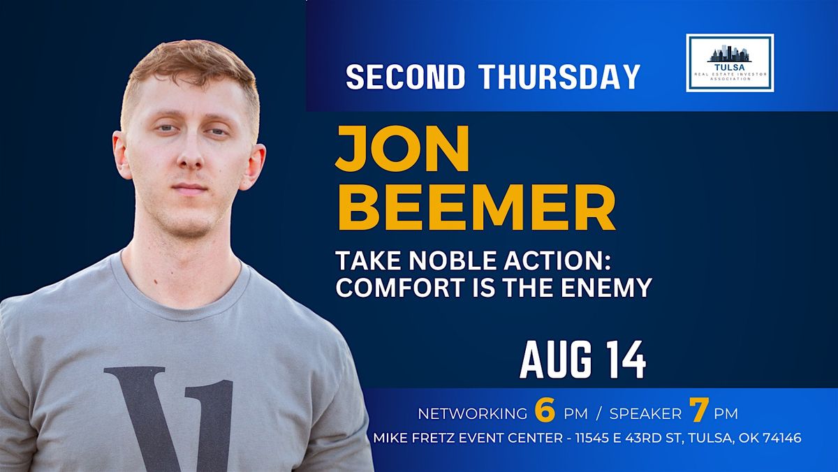 Tulsa REIA~JON BEEMER - Take Noble Action: Comfort is the Enemy - Aug 14 | Event in Tulsa | AllEvents