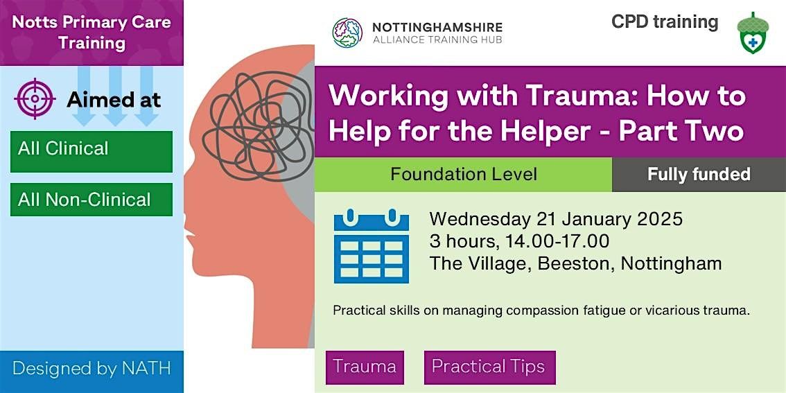 Working with Trauma: How to Help the Helper Part Two: Practical PM, 21 January | Event in Beeston | AllEvents