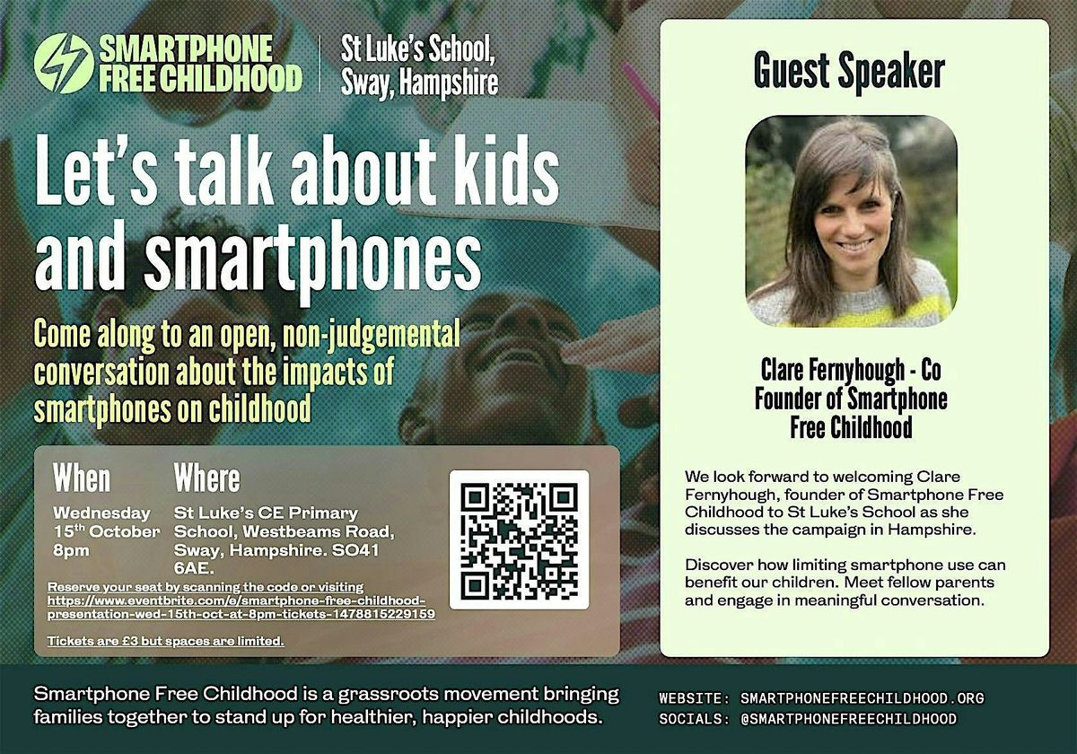 Smartphone Free Childhood Presentation - Wednesday October 15th at 8pm, 15 October | Event in Lymington | AllEvents