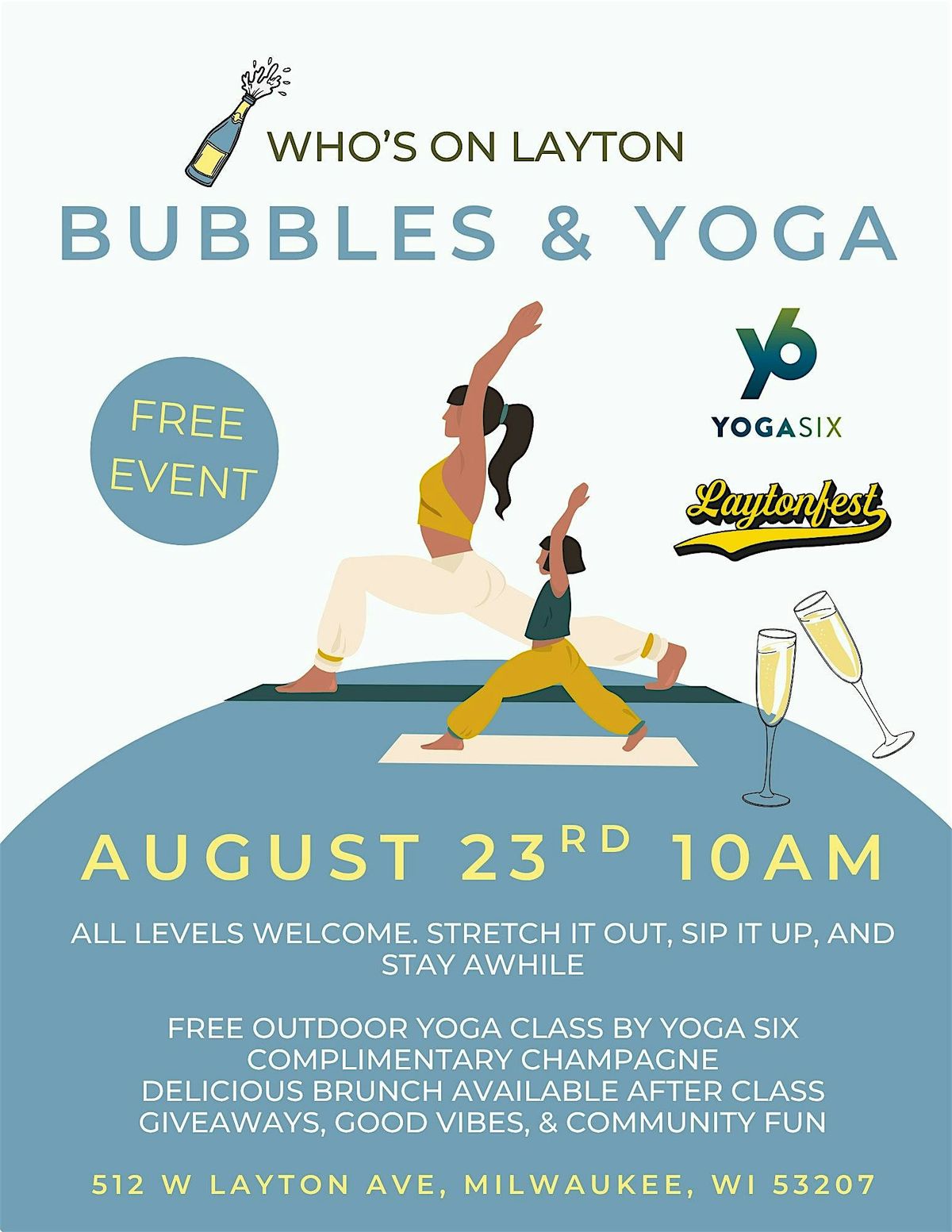 Bubbles & Yoga, 23 August | Event in Milwaukee | AllEvents