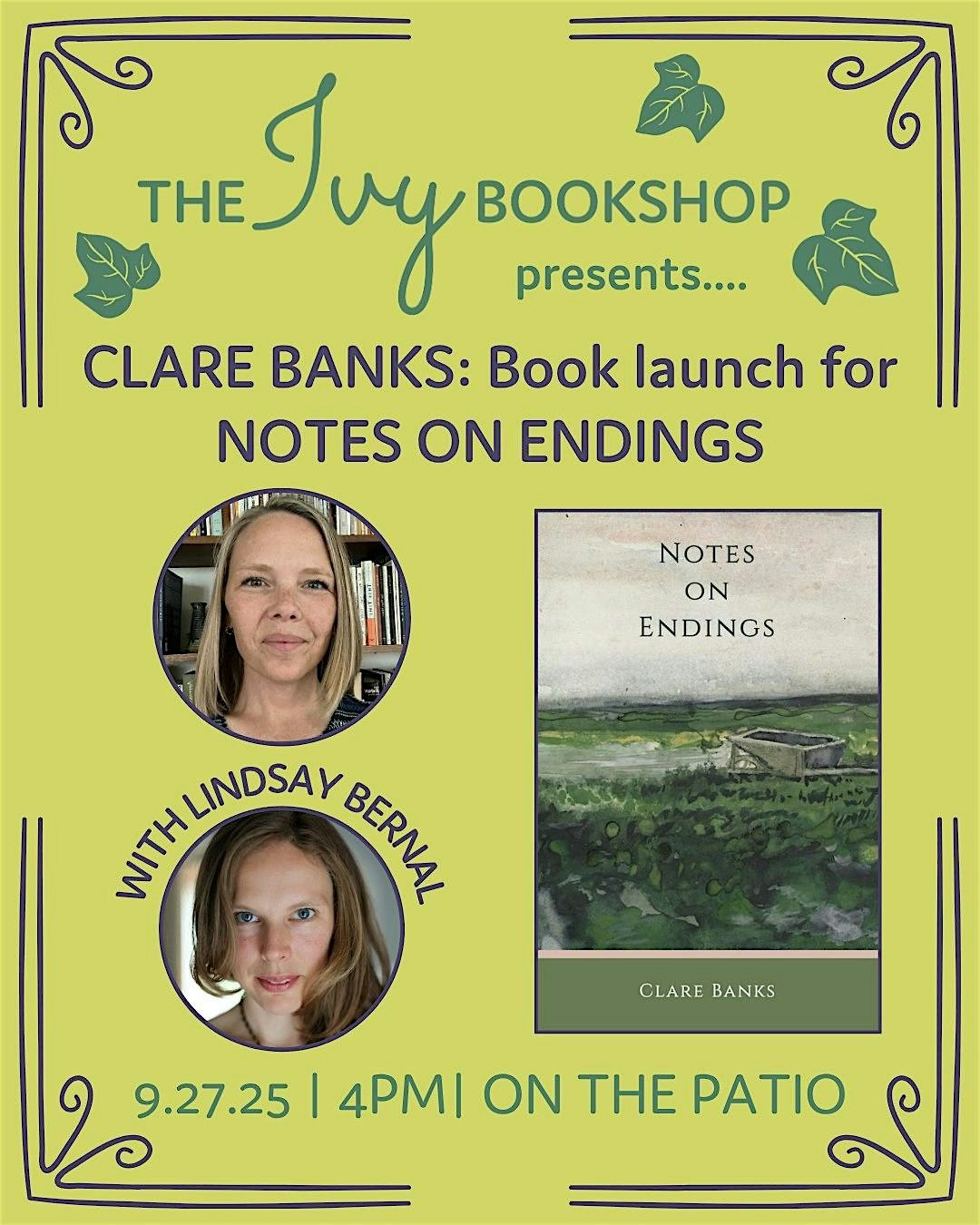 Clare Banks: Book Launch for NOTES ON ENDINGS (with Lindsay Bernal), 27 September | Event in Baltimore | AllEvents