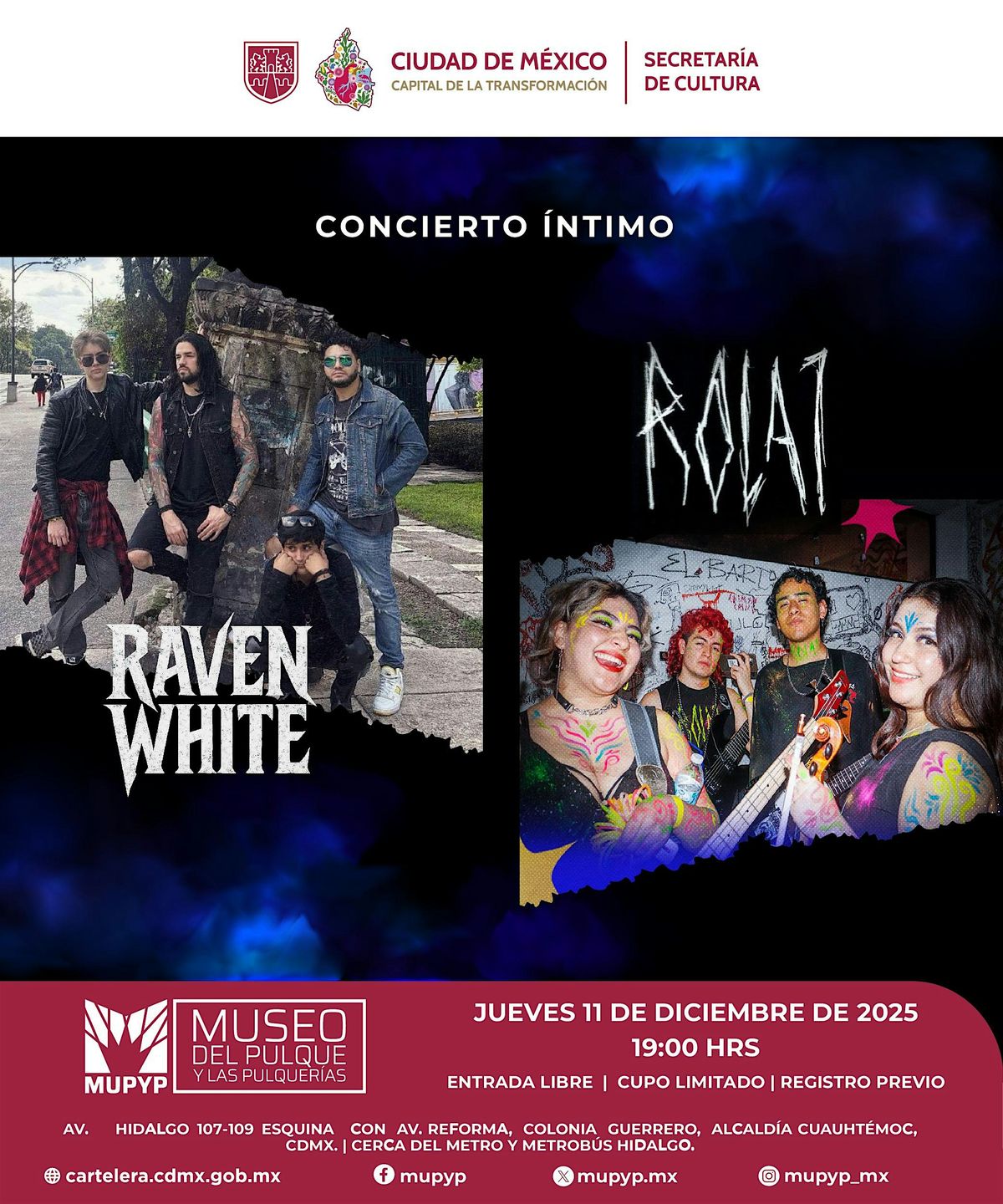 CONCIERTO ÍNTIMO / RAVEN WHITE & ROLA1, 11 December | Event in Ciudad de México | AllEvents