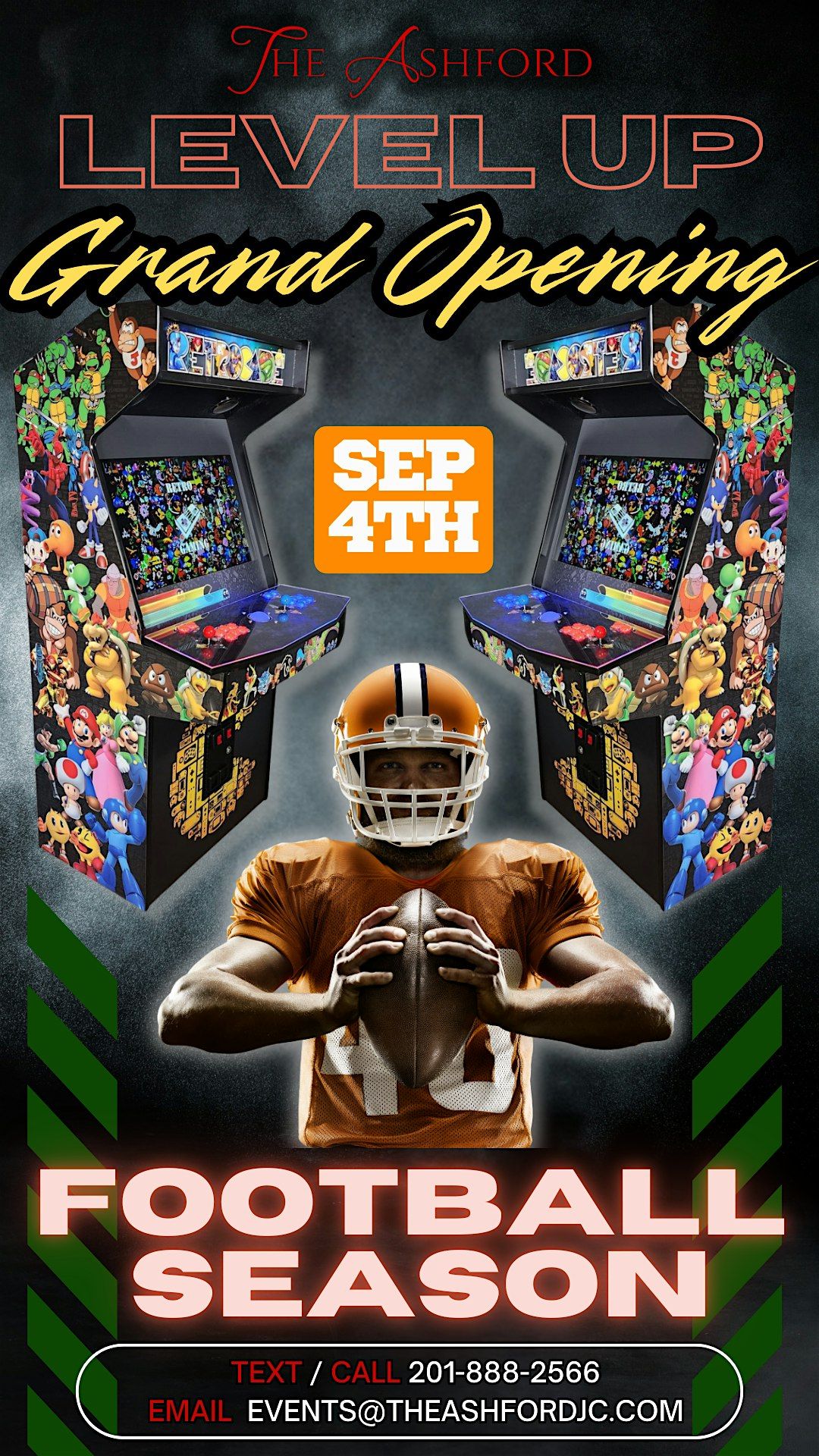 LEVEL UP ARCADE GRAND OPENING  + COWBOYS VS. EAGLES GAME @ THE ASHFORD, 4 September | Event in Jersey City