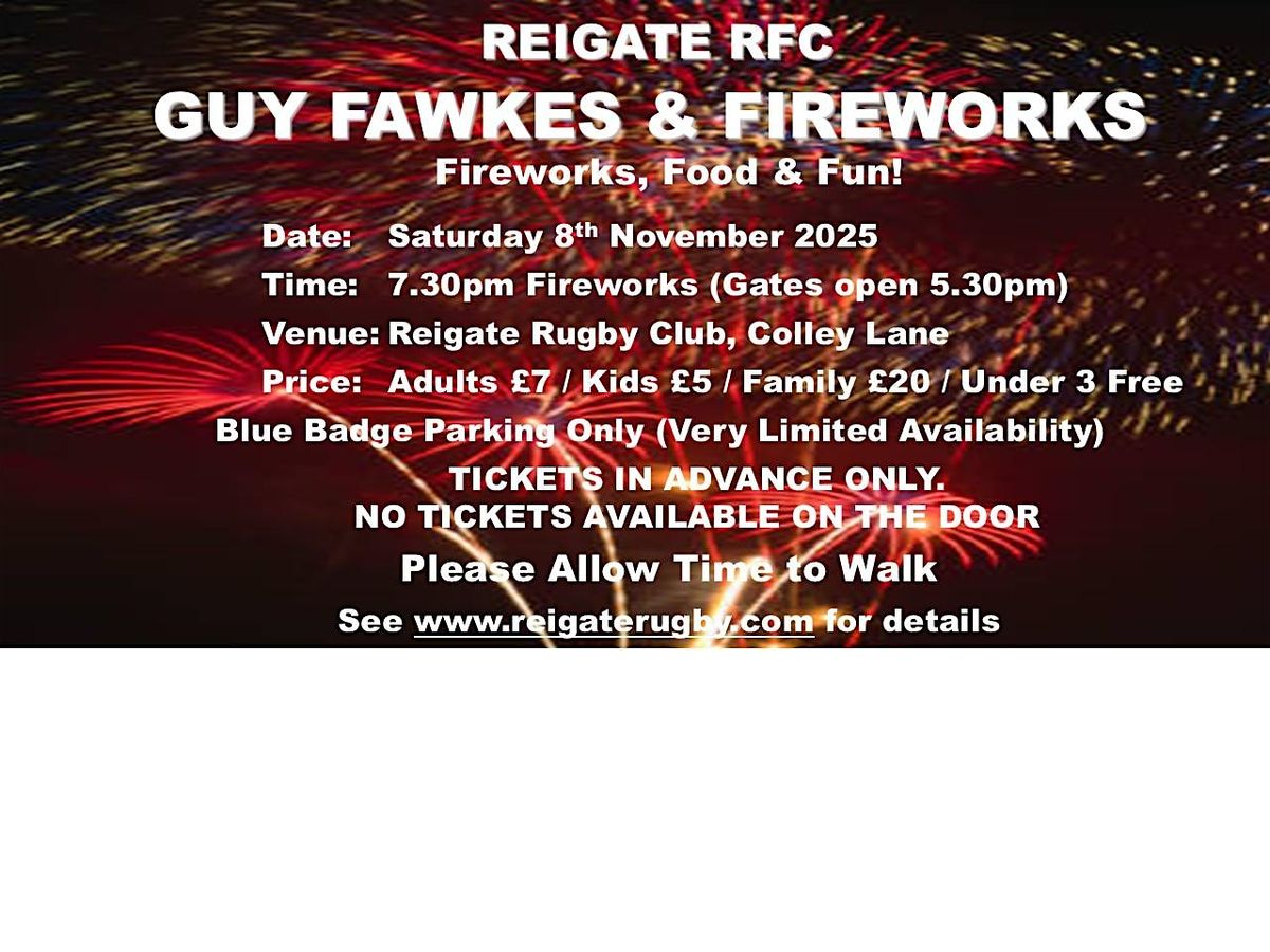 Reigate Events Reigate RFC Fireworks 2025, Reigate Rugby Club, 8 November 2025 | AllEvents