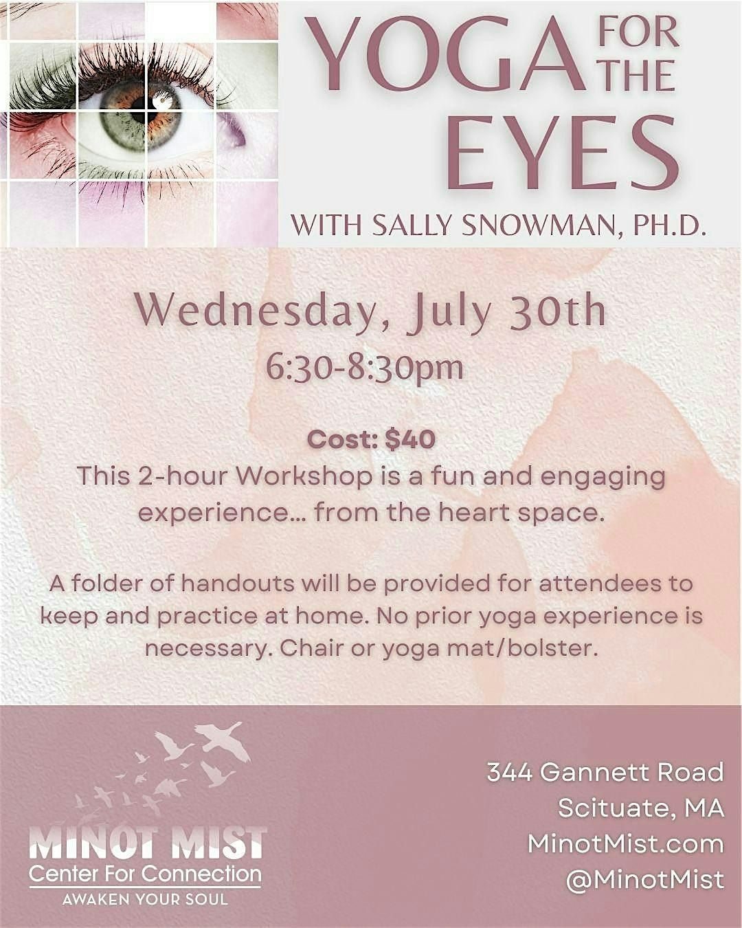 Yoga for the Eyes  with Sally Snowman, Ph.D., 30 July | Event in Scituate | AllEvents