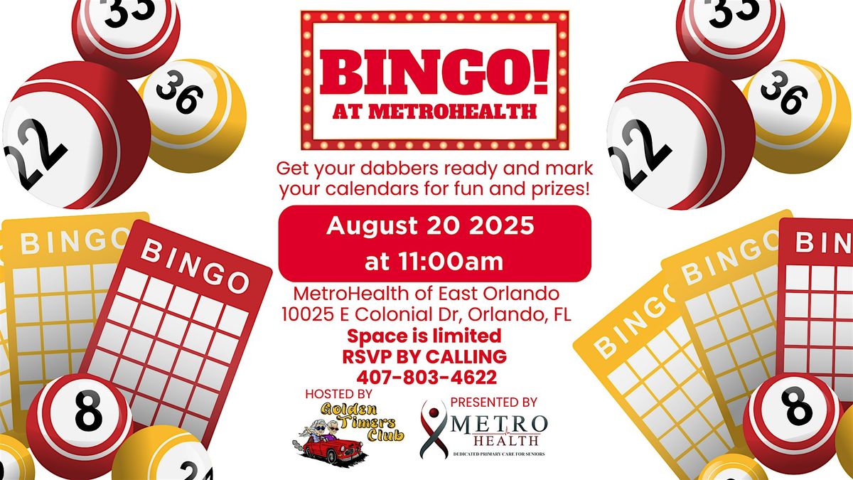 Free Bingo for seniors 65+ at Metro Health with Golden Timers Club, 20 August | Event in Orlando | AllEvents