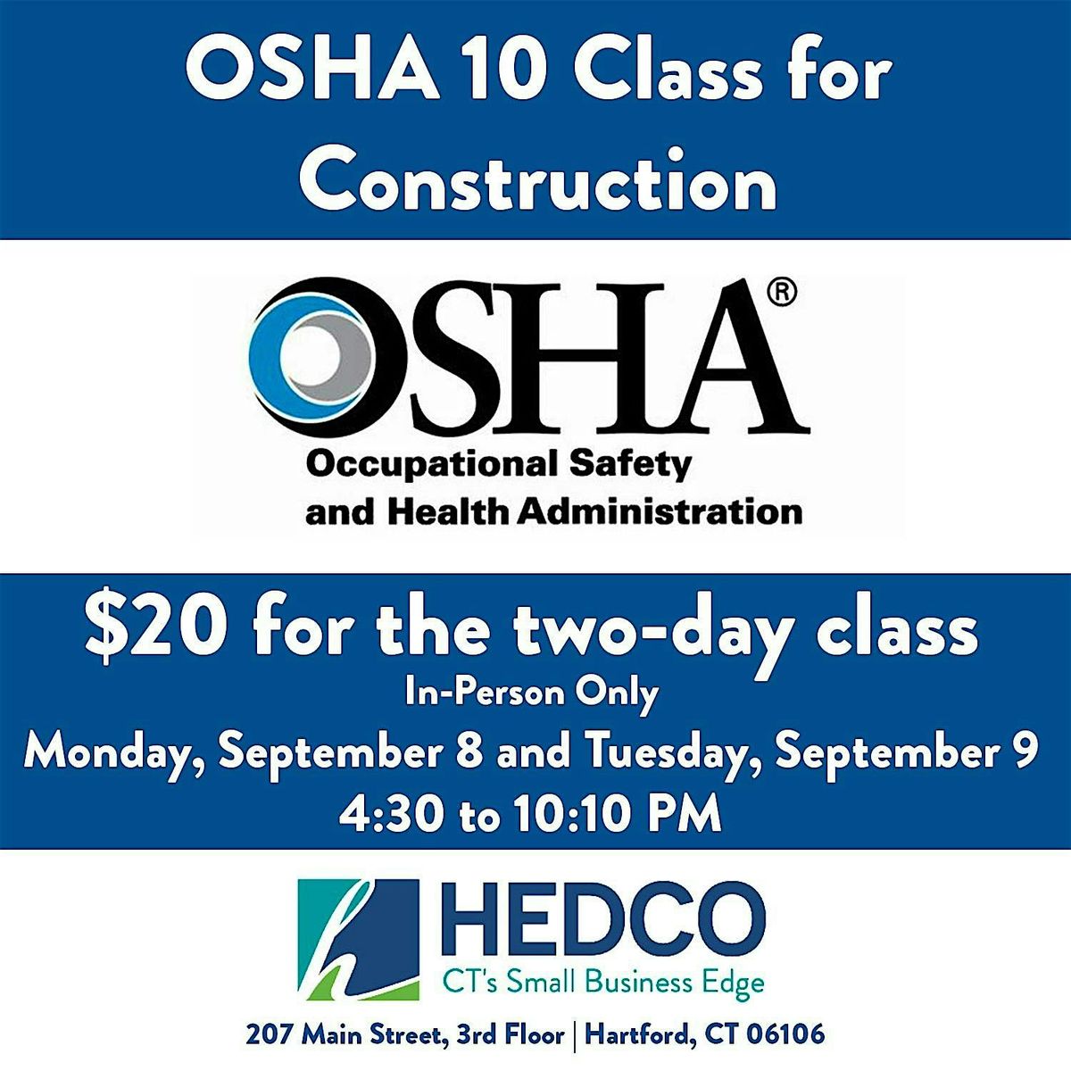 September OSHA 10-Hour Construction Training Class, 8 September | Event in Hartford | AllEvents