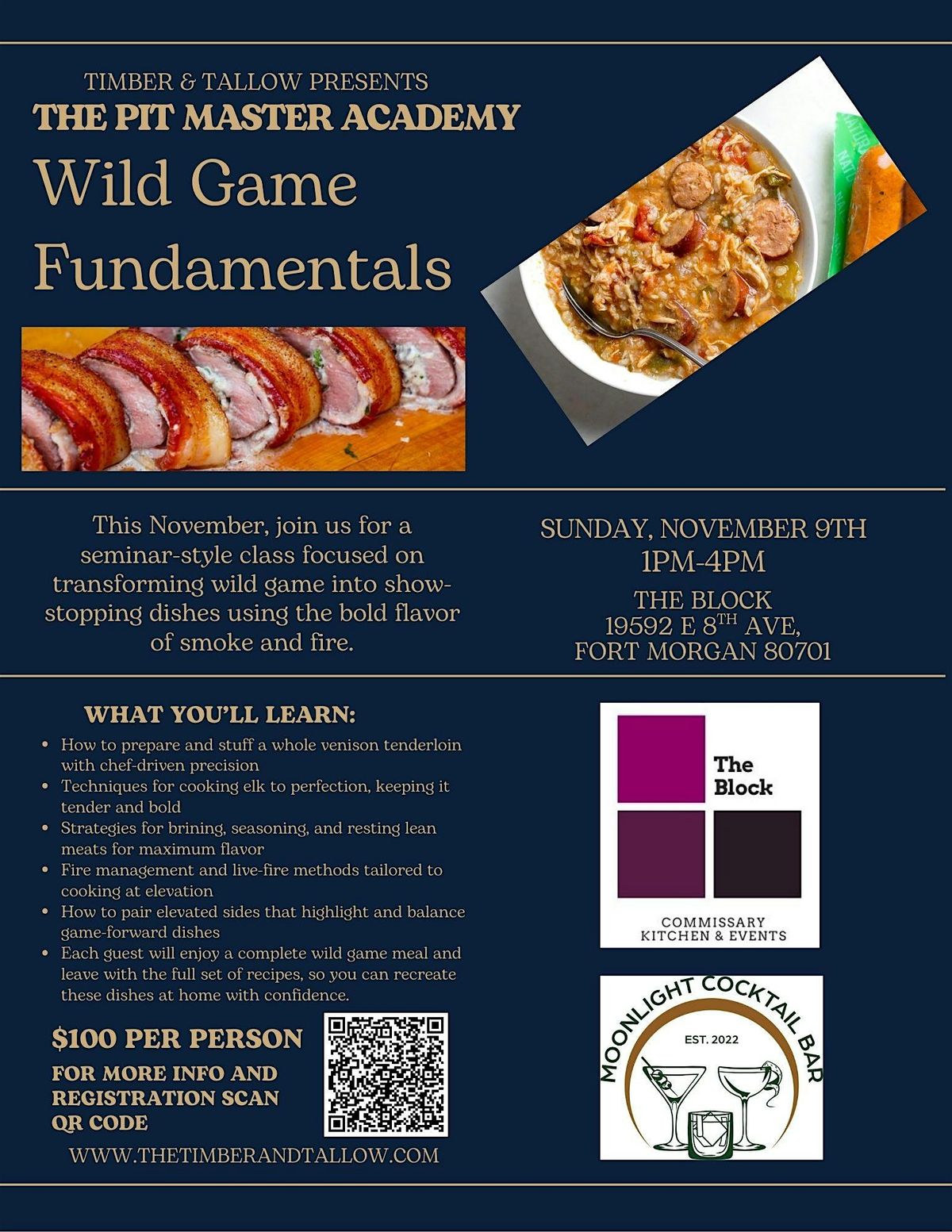 Timber & Tallow Presents The Pit Master Academy: Wild Game Fundamentals, 9 November | Event in Fort Morgan