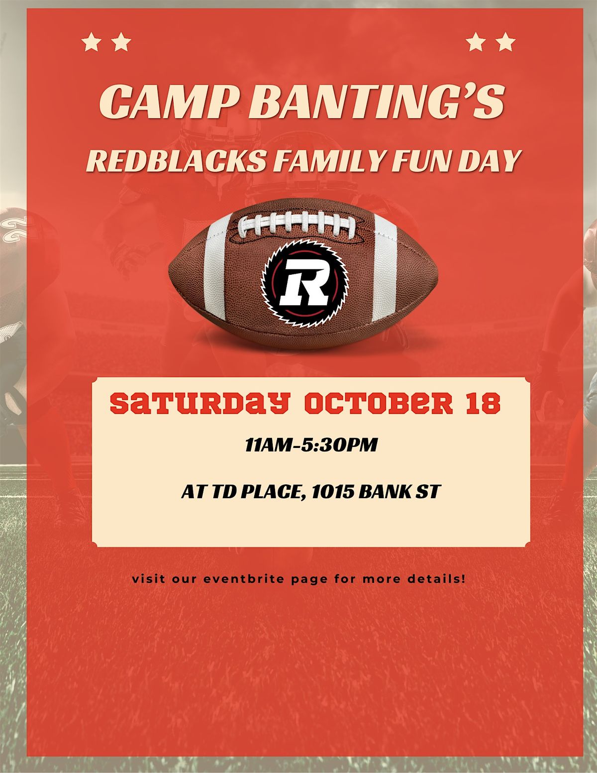 Camp Banting's Family Fun Day with the Ottawa Redblacks, 18 October | Event in Ottawa | AllEvents