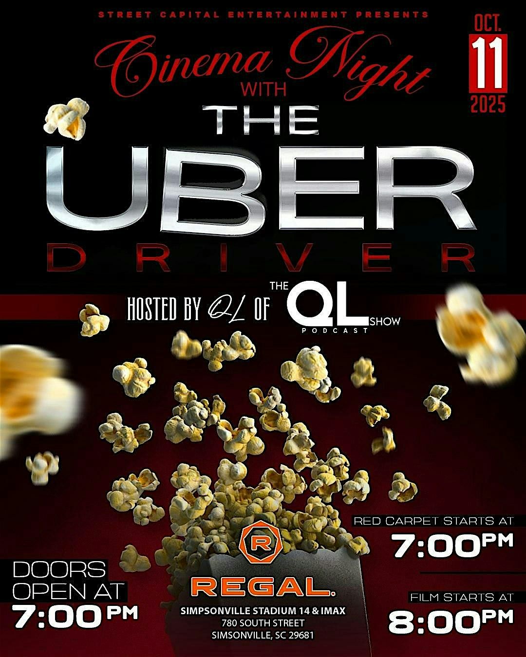 CINEMA NIGHT  With "The Uber Driver" Hosted By QL of The QL Show!!, 11 October | Event in Simpsonville
