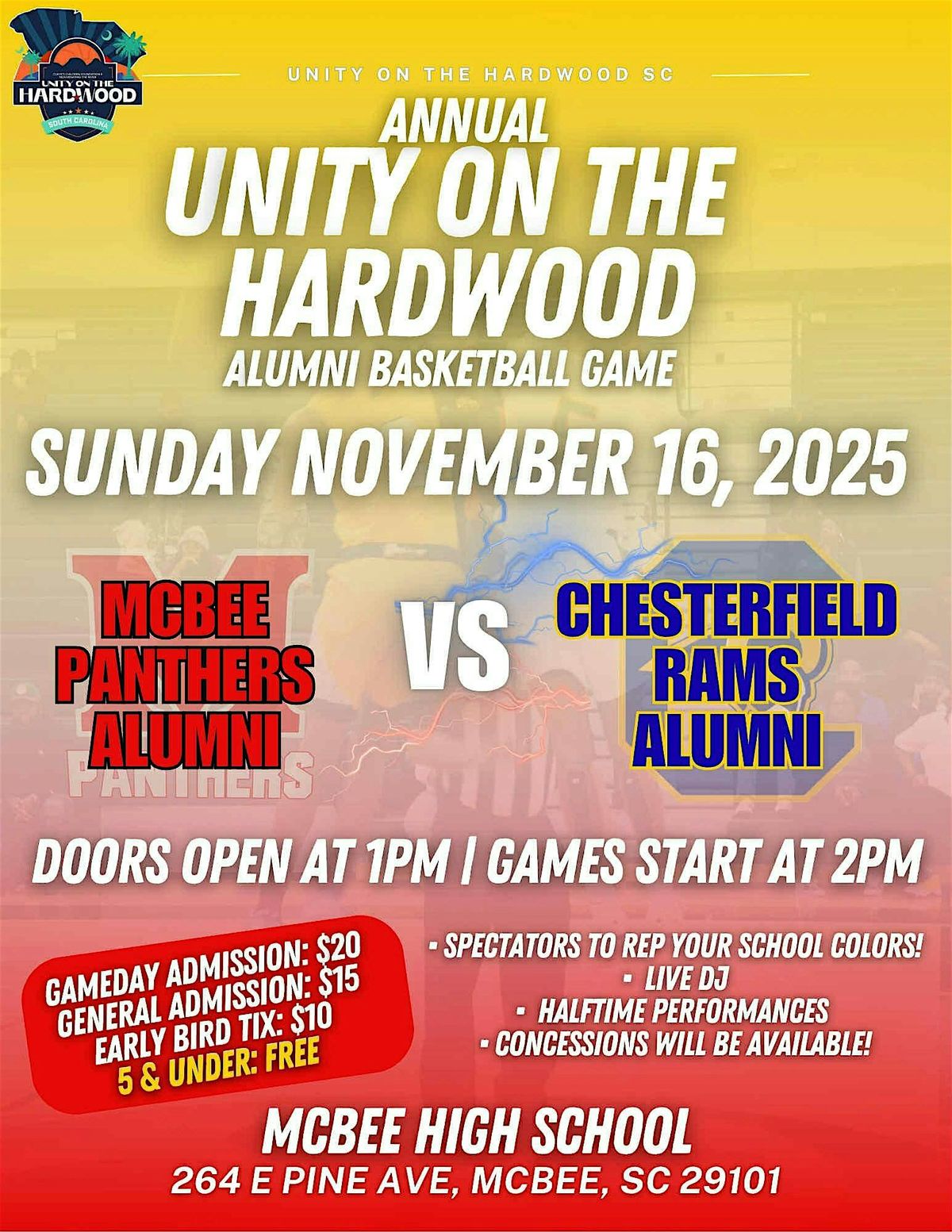 Unity on the Hardwood SC: McBee vs Chesterfield Alumni Basketball Game, 16 November | Event in McBee | AllEvents
