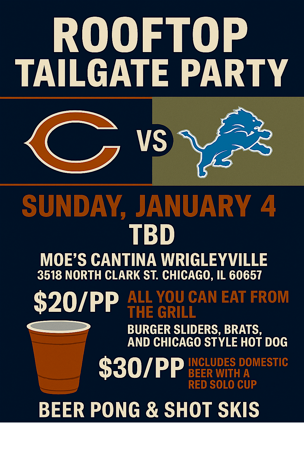 Rooftop Tailgate Party: Bears vs. Lions, 4 January | Event in Chicago | AllEvents