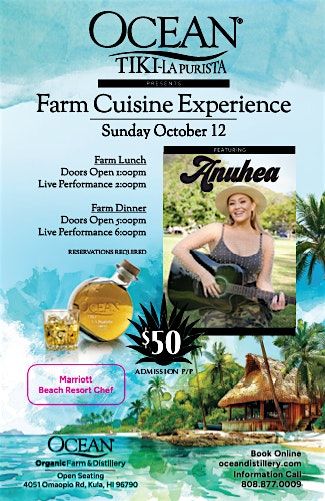 Tiki La Purista Launch Culinary Experience Featuring Anuhea, 12 October | Event in Kula | AllEvents