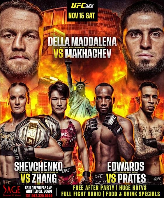 UFC 322: Della Maddalena vs. Makhachev  Watch Party @ sage whittier, 15 November | Event in Whittier | AllEvents