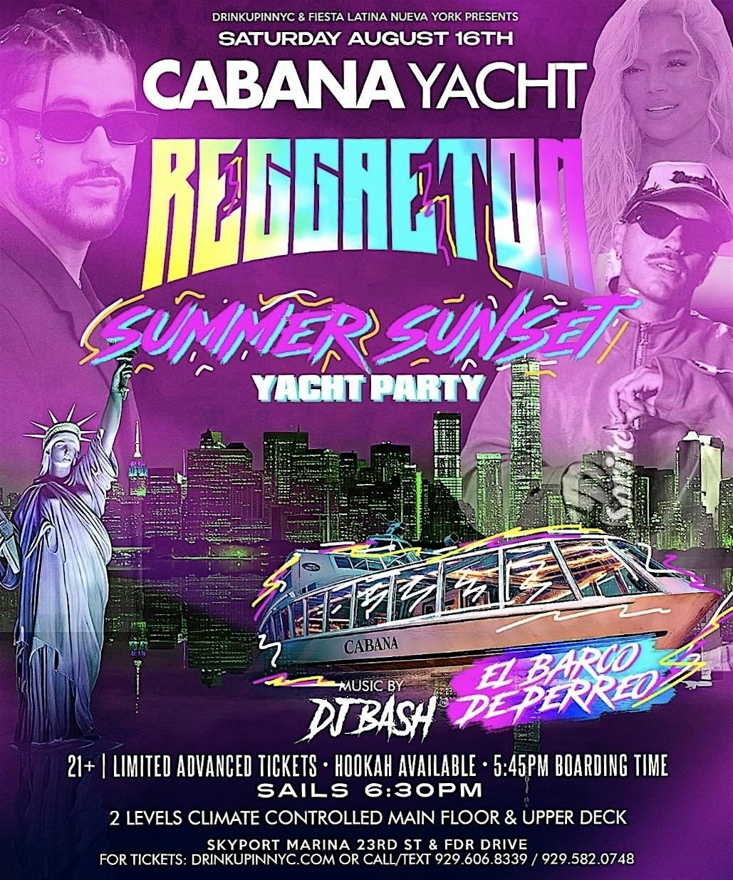 LATIN AND REGGAETON SUNSET CRUISE   DJBASH  AT CABANA YACHT, 16 August | Event in New York | AllEvents