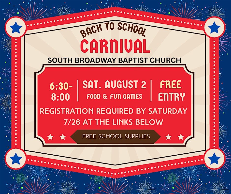 SBBC Back to School Carnival 3rd - 5th Registration, 2 August | Event in Pittsburg | AllEvents