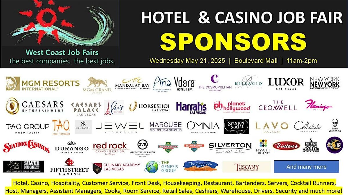 Hotel and Casino Job Fair. Las Vegas Best Employers!, 21 May | Event in Las Vegas | AllEvents
