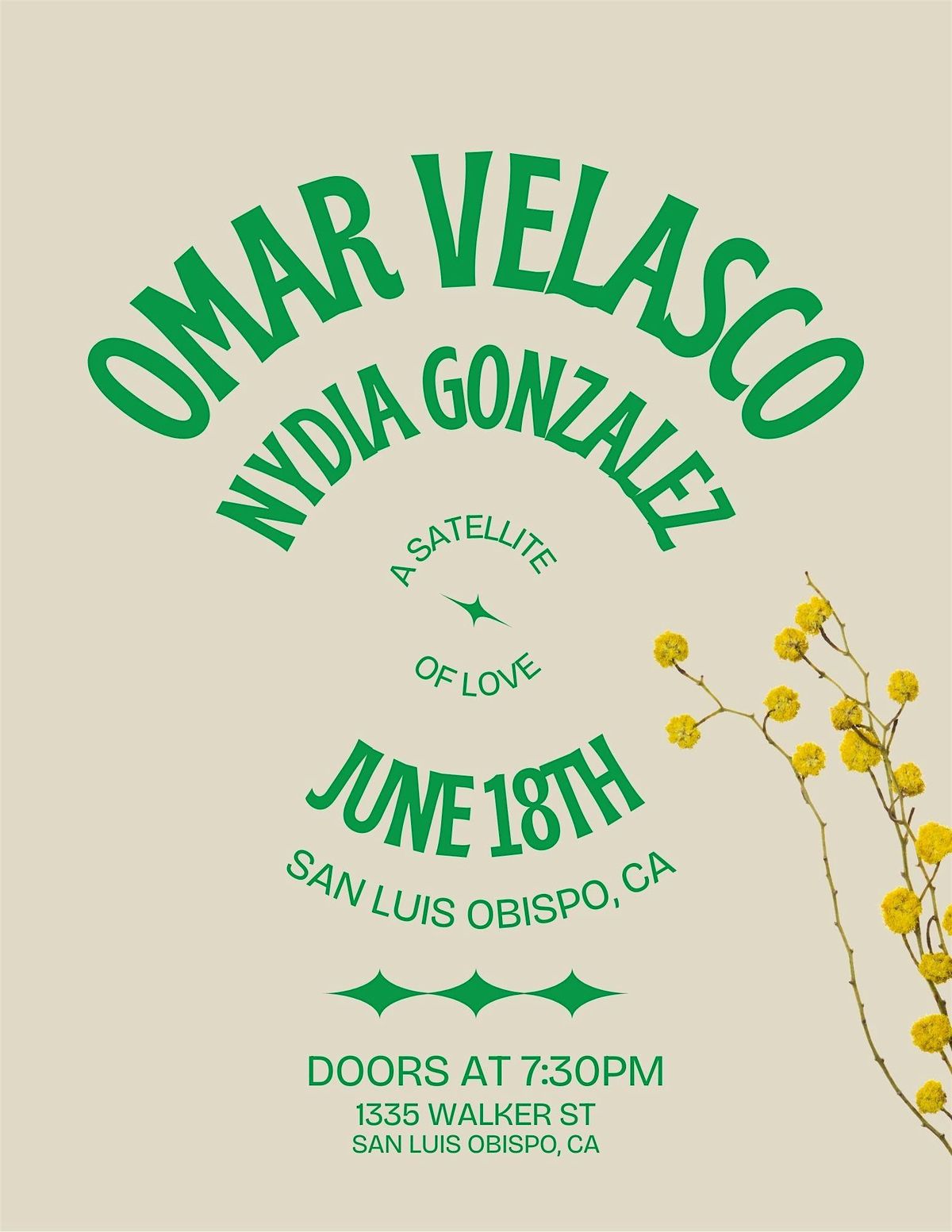 Omar Velasco, Nydia Gonzalez at A Satellite of Love, San Luis Obispo, 18 June | Event in San Luis Obispo | AllEvents