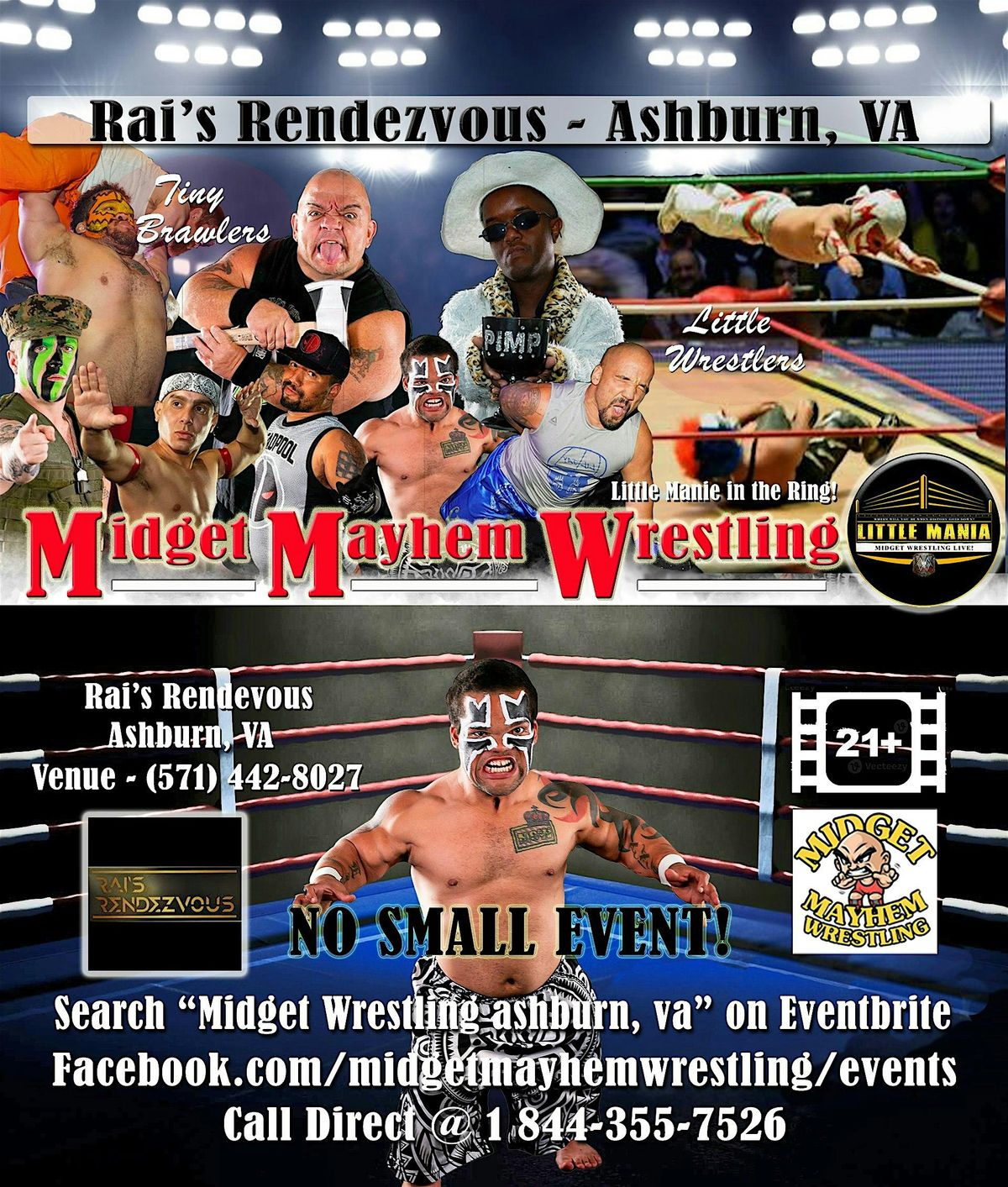 Midget Mayhem Wrestling Rips Through the Ring- Ashburn, VA 21+ Sept 16 - 18, 16 September | Event in Ashburn