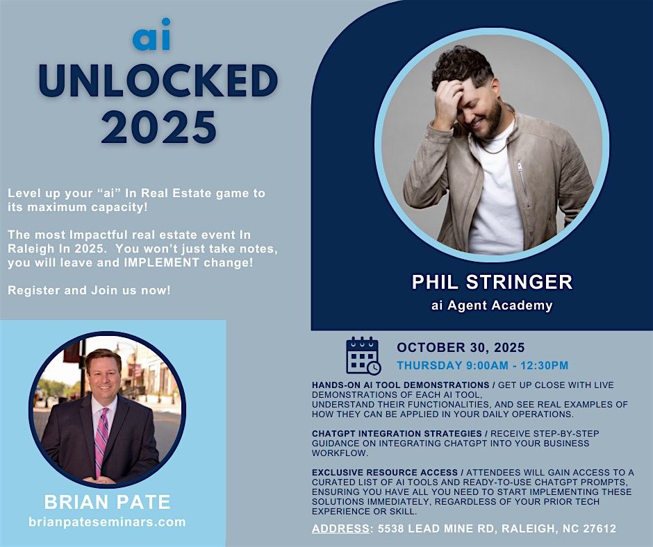 ai UNLOCKED with Phil Stringer!, 30 October | Event in Raleigh | AllEvents