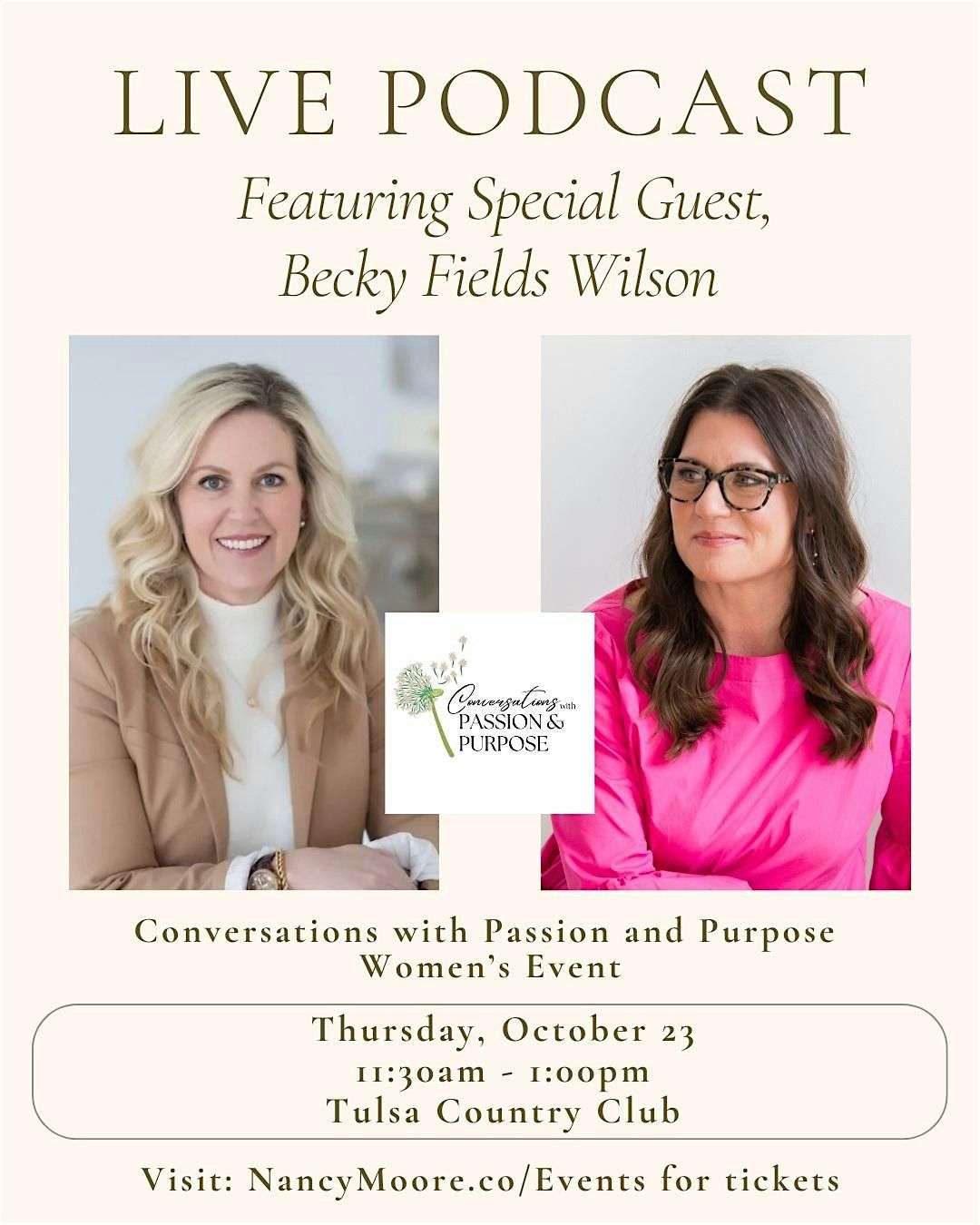Conversations with Passion and Purpose:  Special guest, Becky Fields Wilson, 23 October | Event in Tulsa | AllEvents
