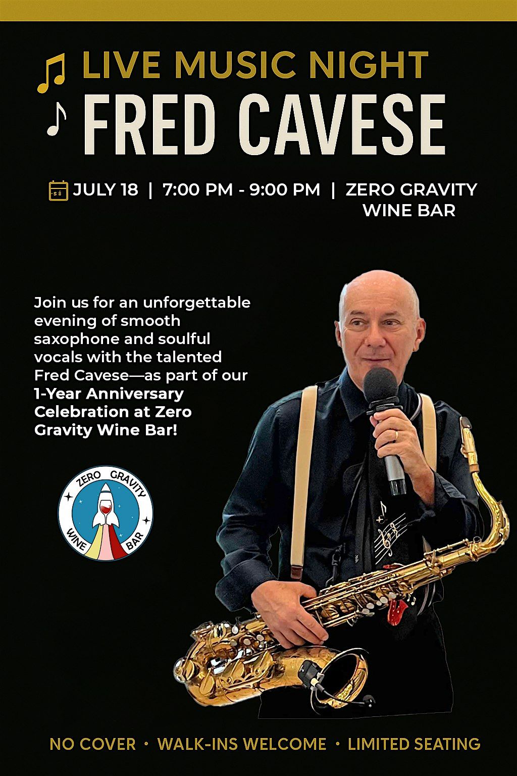 Sax Night with Fred Cavese – Zero Gravity’s 1-Year Bash | Event in Titusville | AllEvents