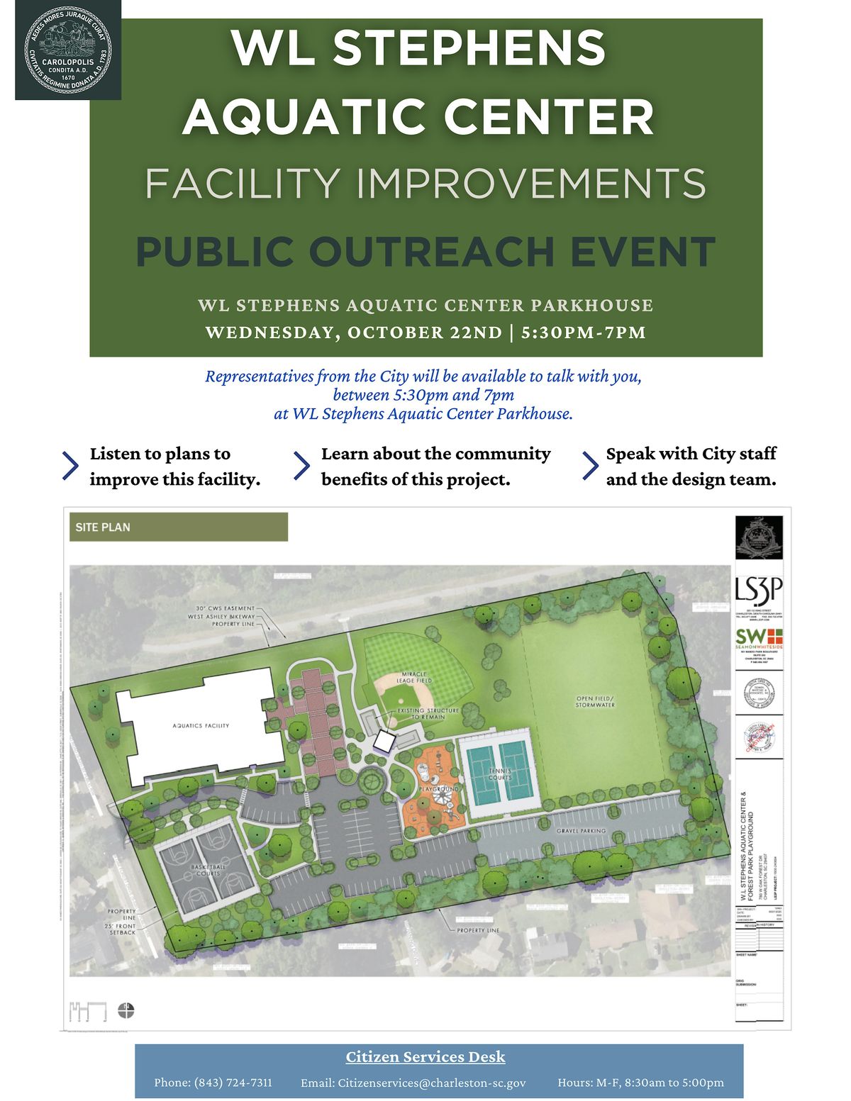 WL Stephens Aquatic Center Facility Improvements Public Outreach Event, 22 October | Event in Charleston | AllEvents