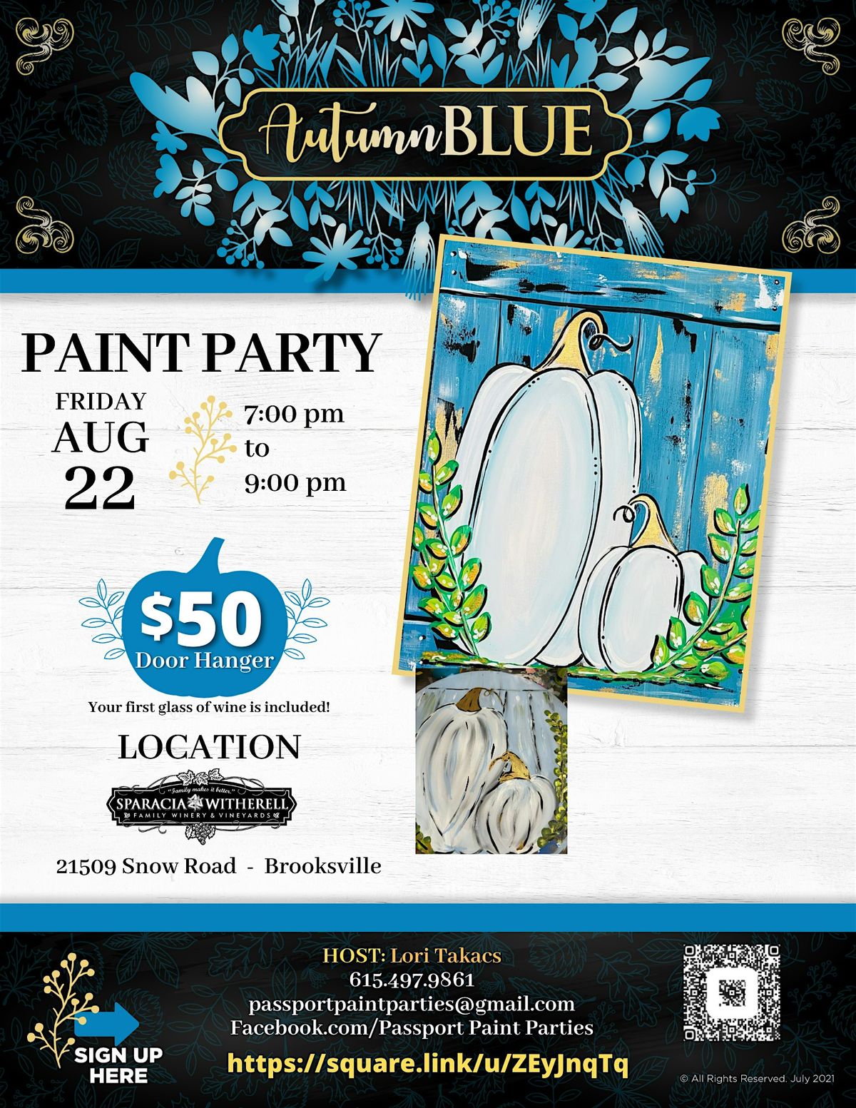 8.22.25 Autumn Blue Door Hanger Paint and Sip at Sparacia Witherell Winery, 22 August | Event in Brooksville