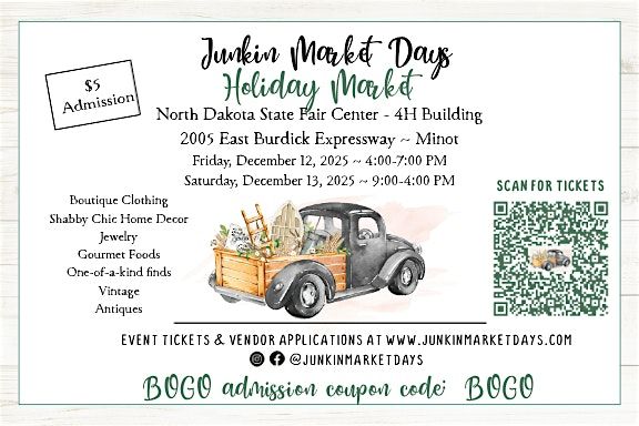 Junkin' Market Days Holiday Event - Minot, ND (Vendor), 12 December | Event in Minot | AllEvents
