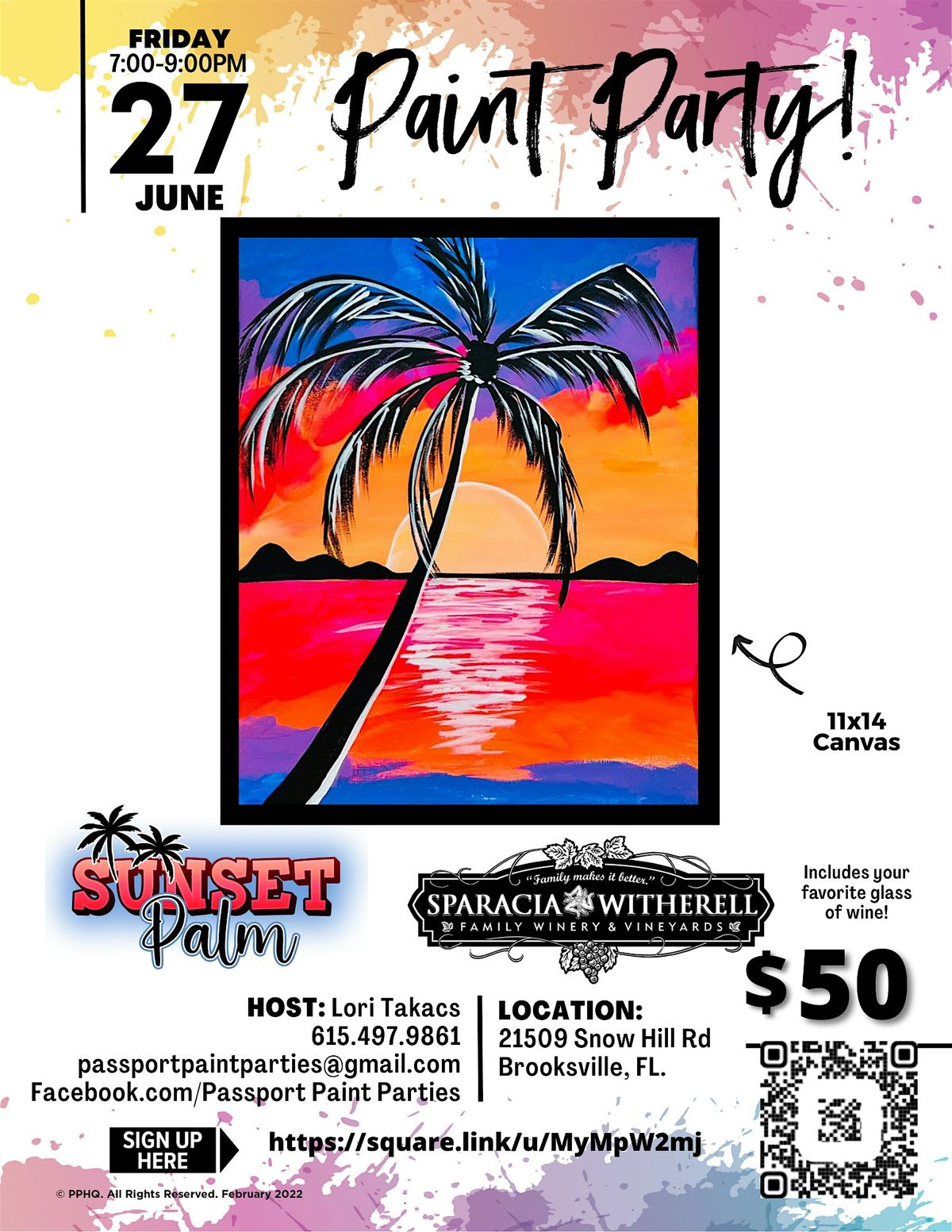 6.27.29  Sunset Palms Paint and Sip at Sparacia Witherell Family Winery, 27 June | Event in Brooksville | AllEvents