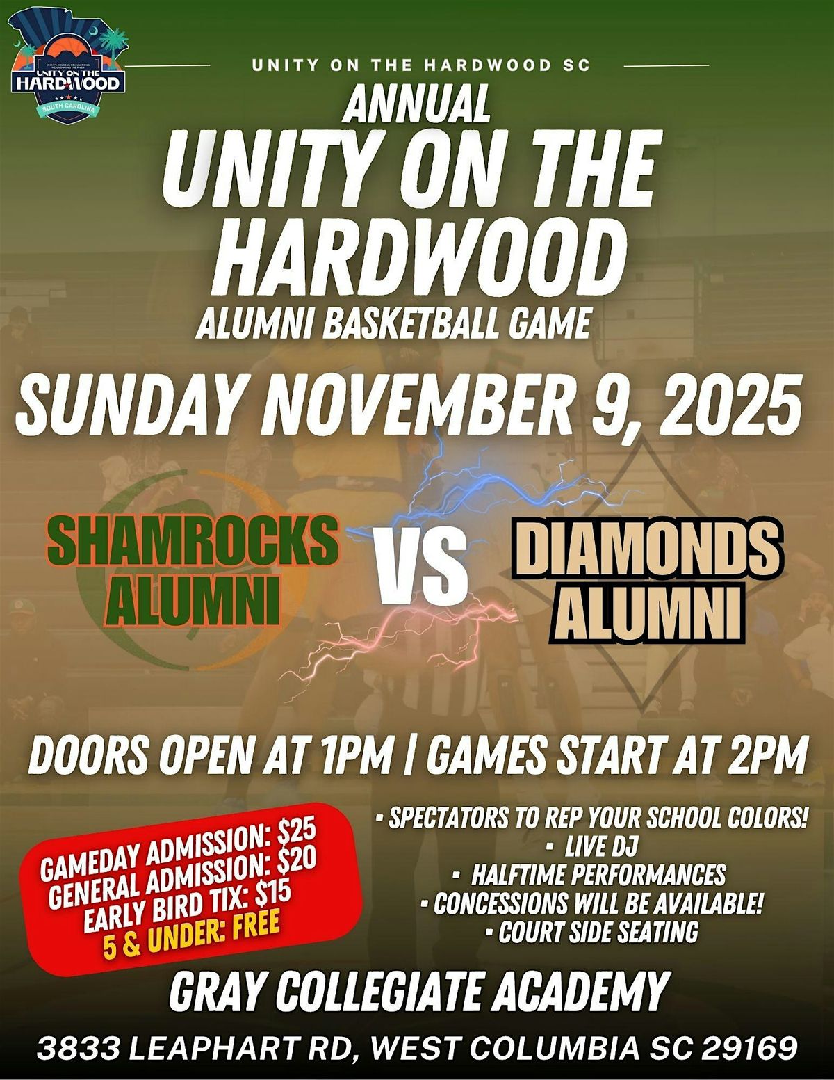 Unity on the Hardwood SC: Diamonds vs Shamrocks Alumni Basketball Game, 9 November | Event in West Columbia