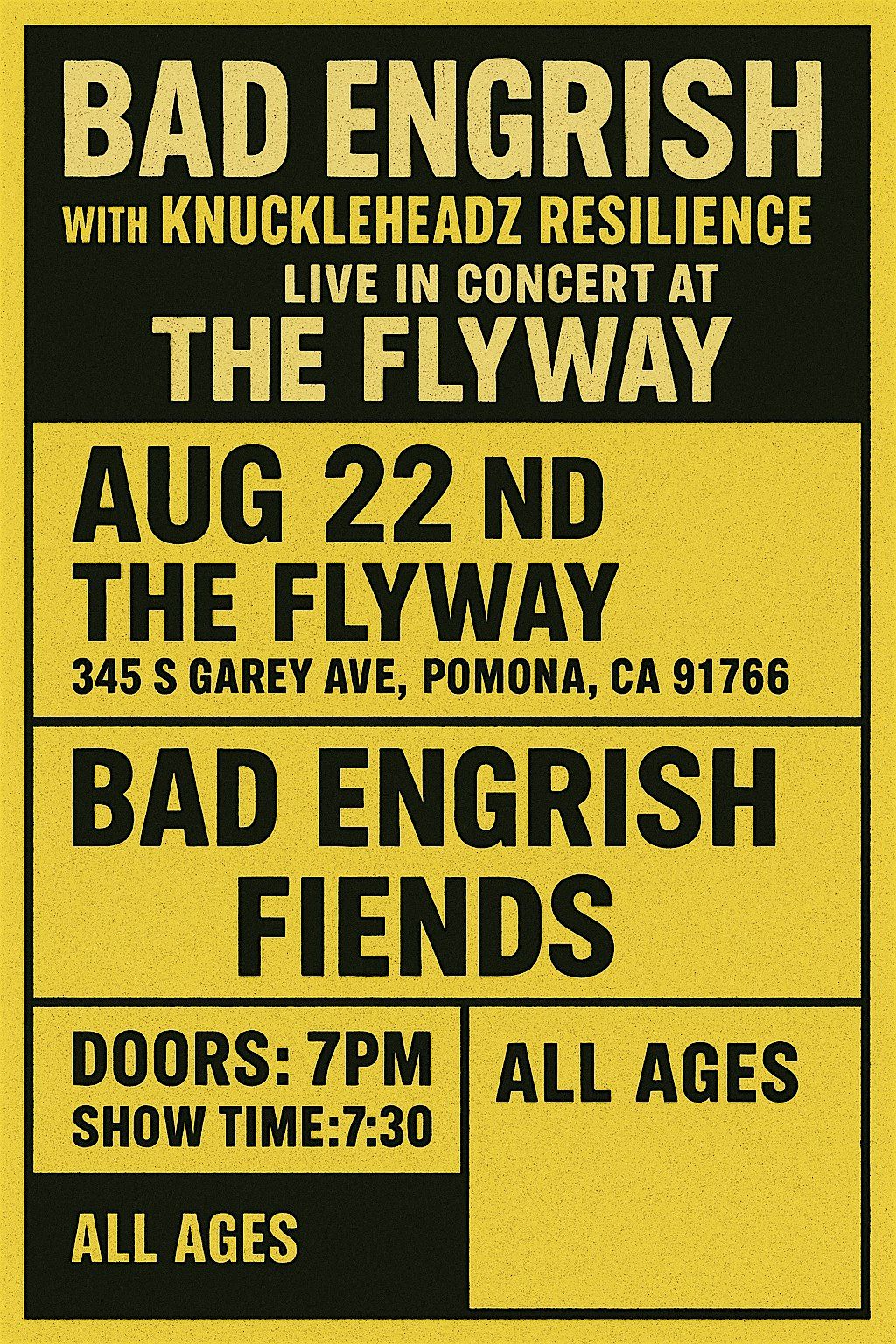 BAD ENGRISH WITH KNUCKLEHEADZ RESILIENCE FIENDS LIVE IN CONCERT, 22 August | Event in Pomona | AllEvents