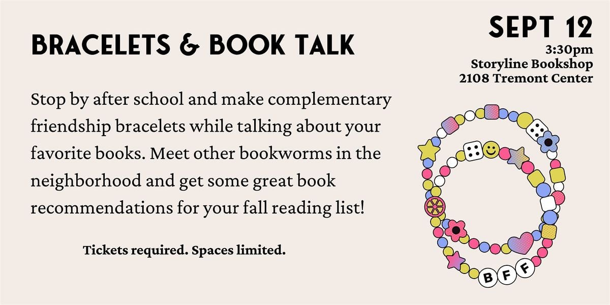 Storyline Presents: Bracelets & Book Talk, 12 September | Event in Upper Arlington | AllEvents