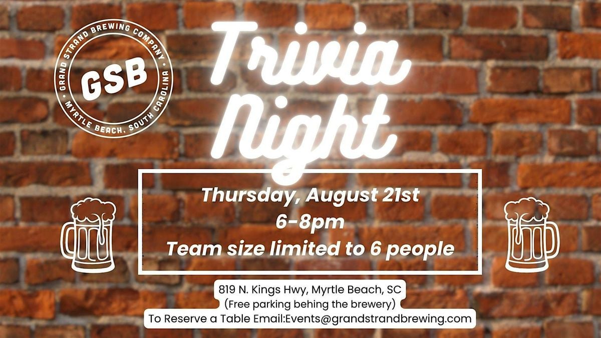 Grand Strand Brewery Trivia Night, 21 August | Event in Myrtle Beach | AllEvents