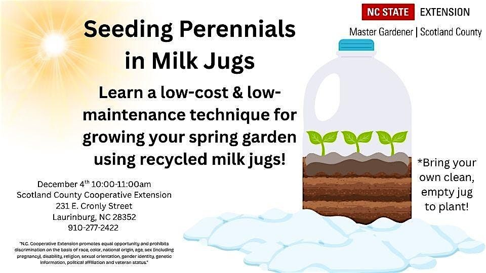 Seeding Perennials in Milk Jugs, 4 December | Event in Laurinburg | AllEvents