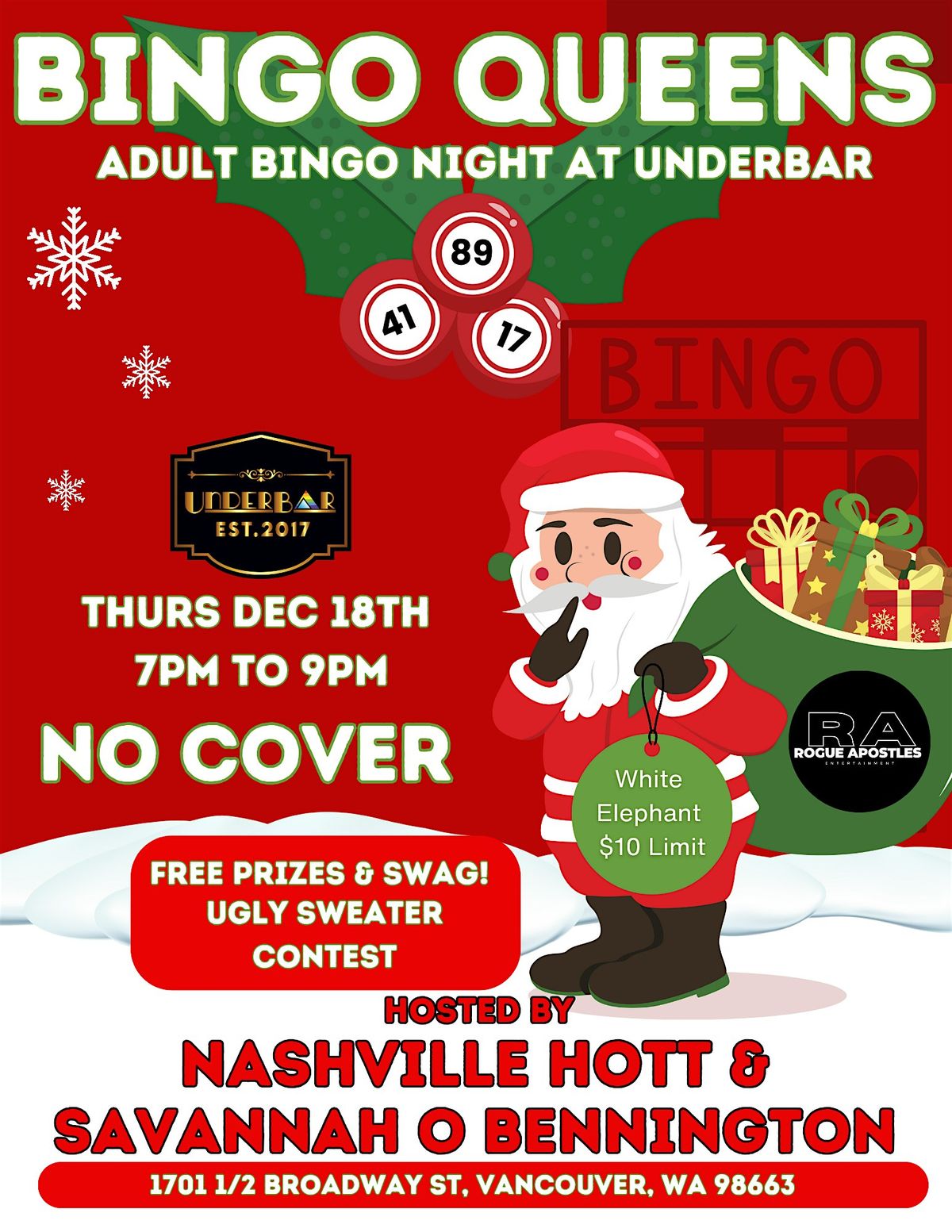 BINGO Queens Adult BINGO Night At UnderBar Holiday Edition, 18 December | Event in Vancouver | AllEvents
