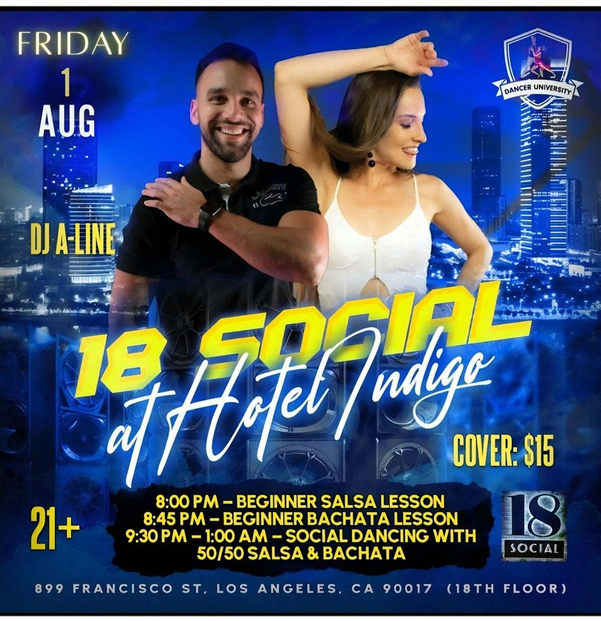 Salsa and Bachata Dancing on the top floor of Hotel Indigo, 15 August | Event in Los Angeles | AllEvents
