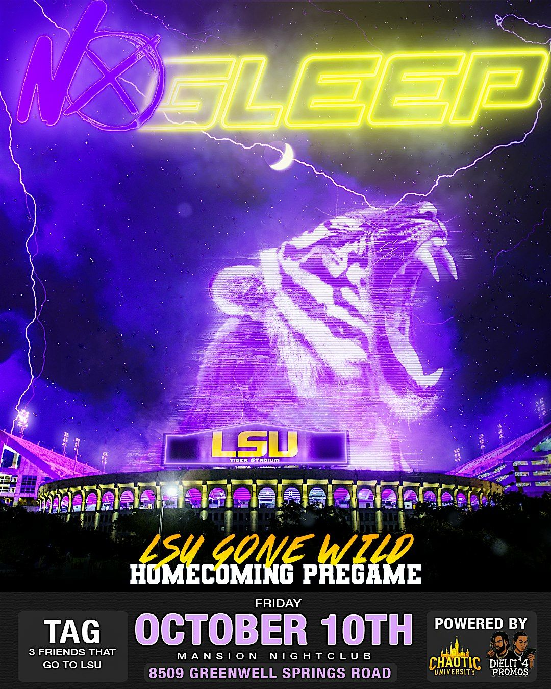 NO SLEEP : LSU HOMECOMING PREGAME, 10 October | Event in Baton Rouge | AllEvents