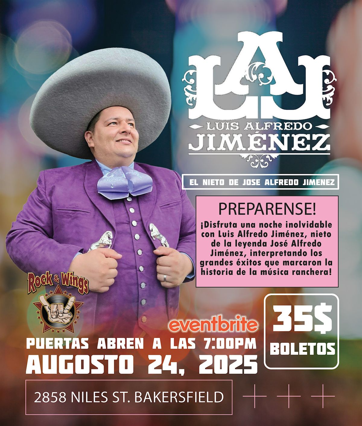 Herencia de un Ídolo: Luis Alfredo Jiménez en Concierto, 24 August | Event in Bakersfield | AllEvents