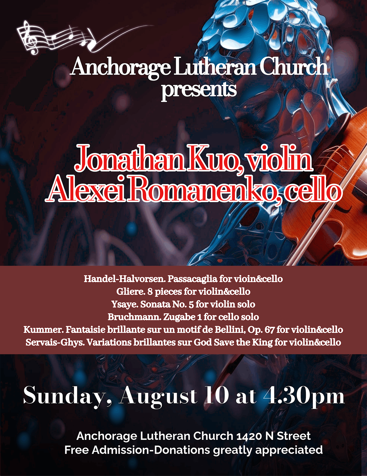 ALC Concert Series: Jonathan Kuo, violin & Alexei Romanenko, cello, 10 August | Event in Anchorage | AllEvents
