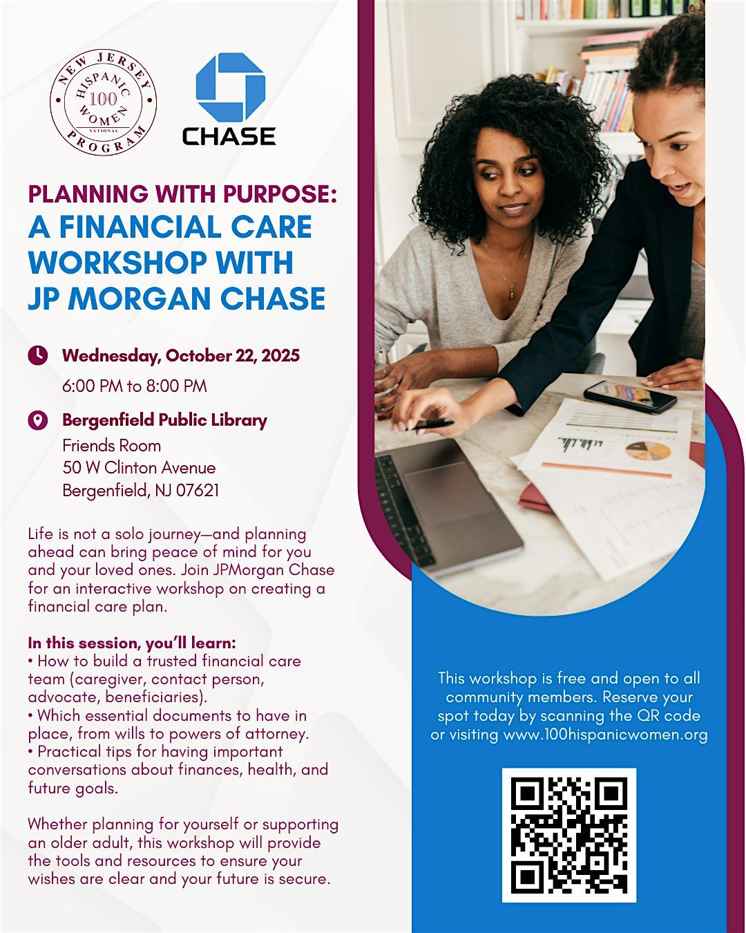 Planning with Purpose:  A Financial Care Workshop with  JP Morgan Chase, 22 October | Event in Bergenfield