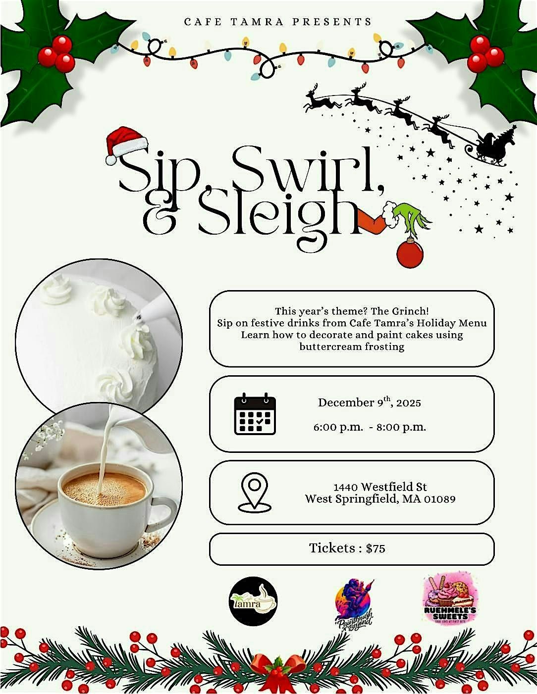 Sip, Swirl, & Sleigh @ Cafe Tamra, 9 December | Event in West Springfield | AllEvents
