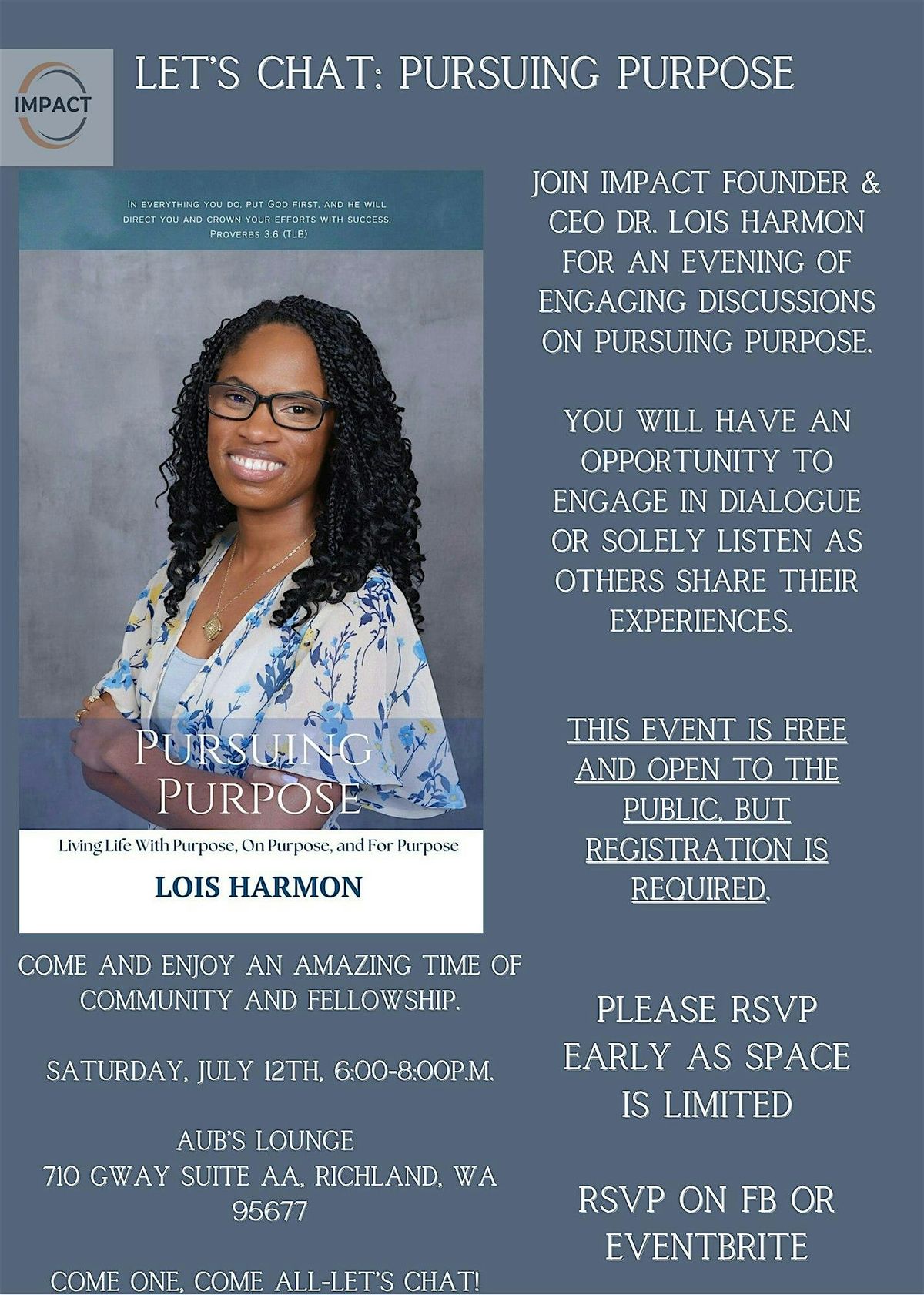 Let's Chat: Pursuing Purpose, 12 July | Event in Richland | AllEvents