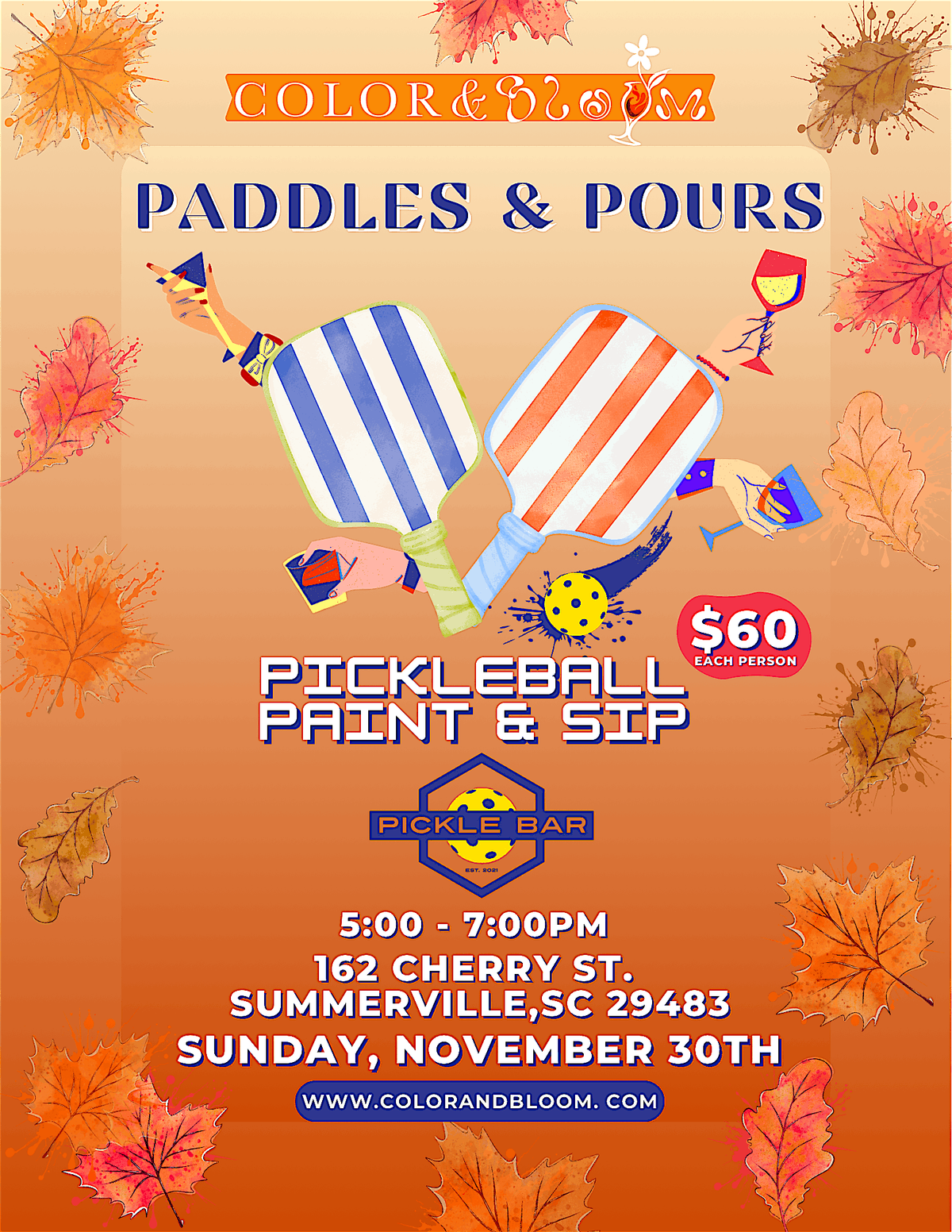 Paddles and Pours: Paddle  Board Sip and Paint | 1h Pickleball, 30 November | Event in Summerville | AllEvents