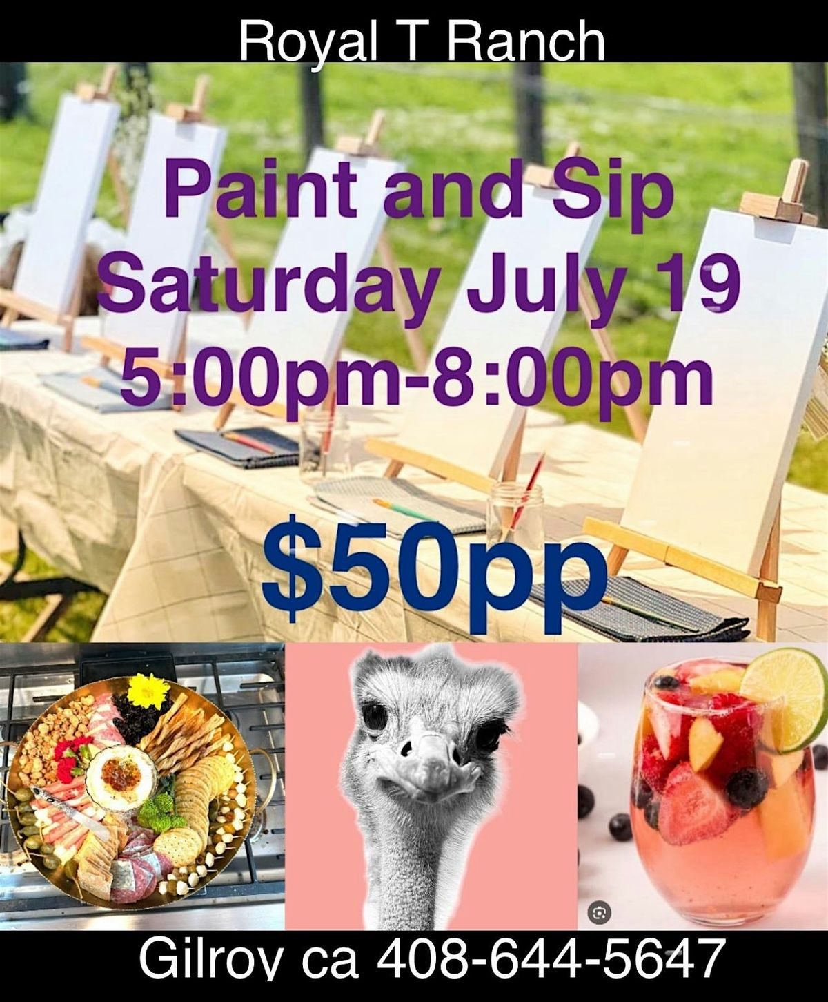 Paint & sip and meet & greet with ostrich and emus at Royal T Ranch, 19 July | Event in Gilroy | AllEvents