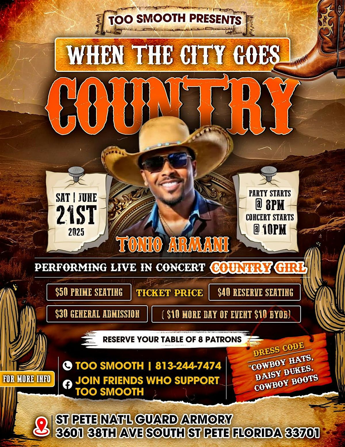 TOO SMOOTH PRESENTS " WHEN THE CITY GOES COUNTRY "TONIO ARMANI " LIVE, 21 June | Event in St. Petersburg