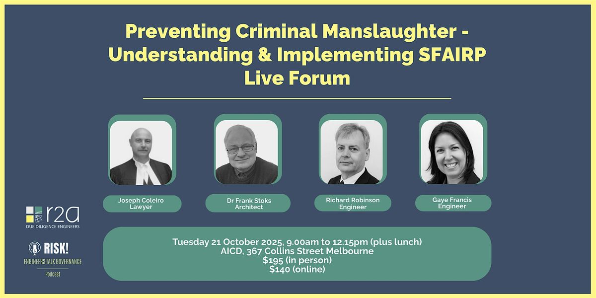 Preventing Criminal Manslaughter - Understanding & Implementing SFAIRP, 21 October | Event in Melbourne
